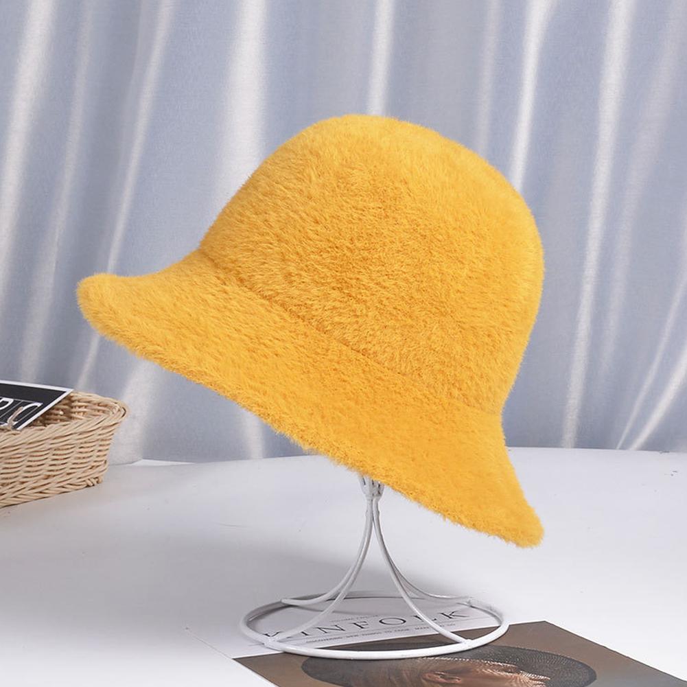 Woman Pure Color Fashion Plush Hat Winter Autumn Warm Hat All-match Bucket Hat