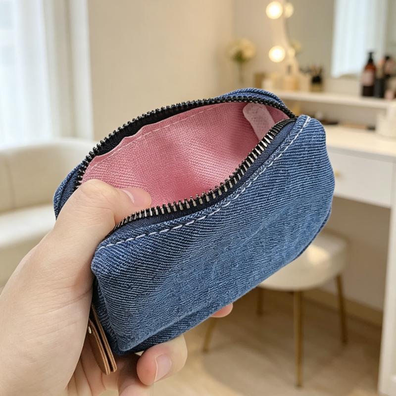 Denim Embroidered Canvas Coin Purse
