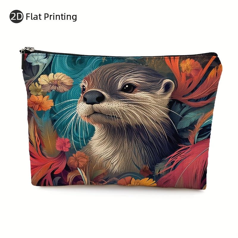 

A Vibrant Floral And Otter Makeup Bag- Multifunctional Zipper Pouch, Jewelry Storage Bag, Perfect Travel Zipper Small Storage Ba коричневый