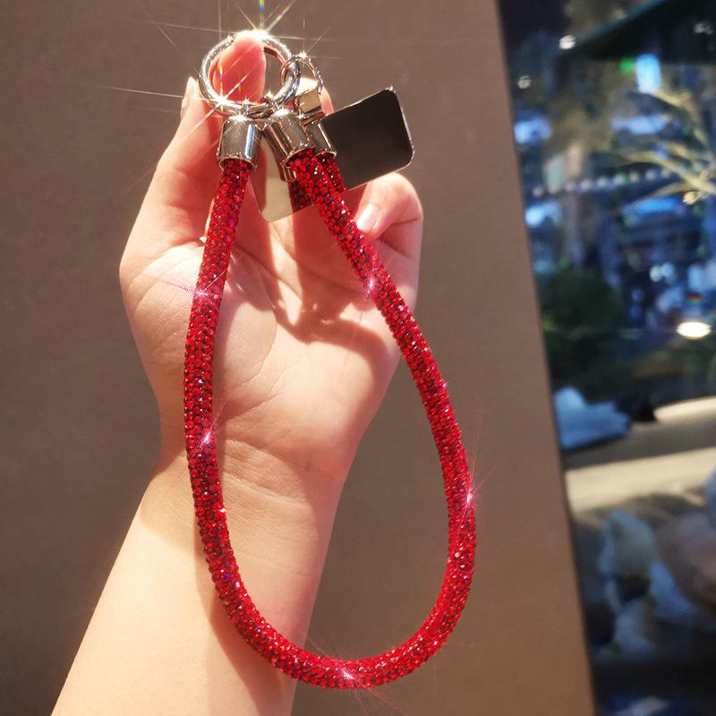 Full Crystal Diamond Phone Lanyard Light Luxury Style Short Chain Handheld Hanging Wrist Flash Diamond With Metal Clip Universal