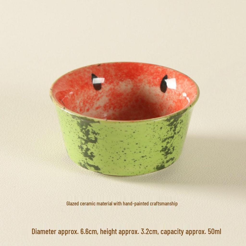Ciotola per noodle in ceramica con design anguria dipinto a mano, colore sottosmalto e motivo a lumaca