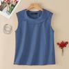 Women Casual Round Neck Solid Color Sleeveless Ves Tops