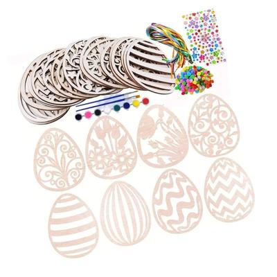 Hollowed Wooden Easter Eggs Cutout Decoration Unfinished Wood Slices for Kid Adult Art Painting Holiday Party Decoration