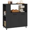 Kitchen Trolley on Wheels, Rolling Kitchen Island Cart with 2-Door Cabinet, Spice Rack and Adjustable Shelf, Black