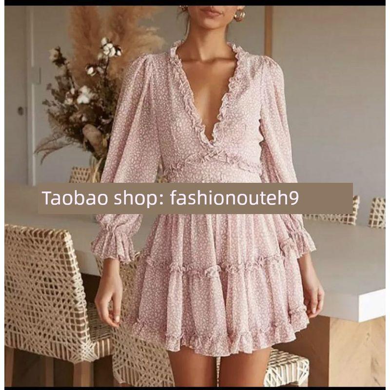 

Платье из печатного шифона 2025 Пляжное платье Pink XL