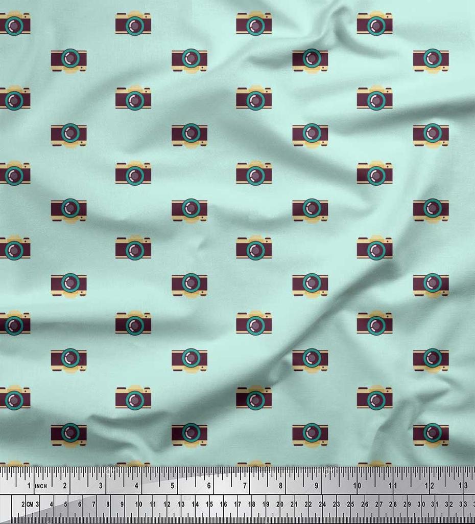 Soimoi Japan Crepe Satin Fabric Camera Shirting Fabric Prints By Metre 42 Inch