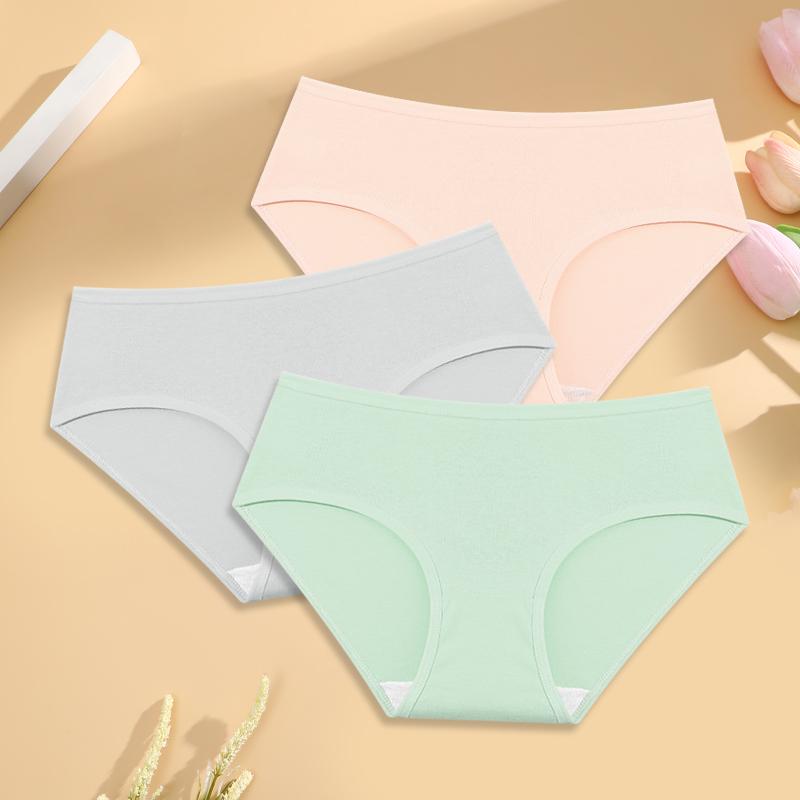 FINETOO 3 Stück Damen Slips Baumwolle Einfarbig Atmungsaktive Unterwäsche Bequeme Dehnbare Slips Mädchen Niedliche Weiche Lingerie M-XL