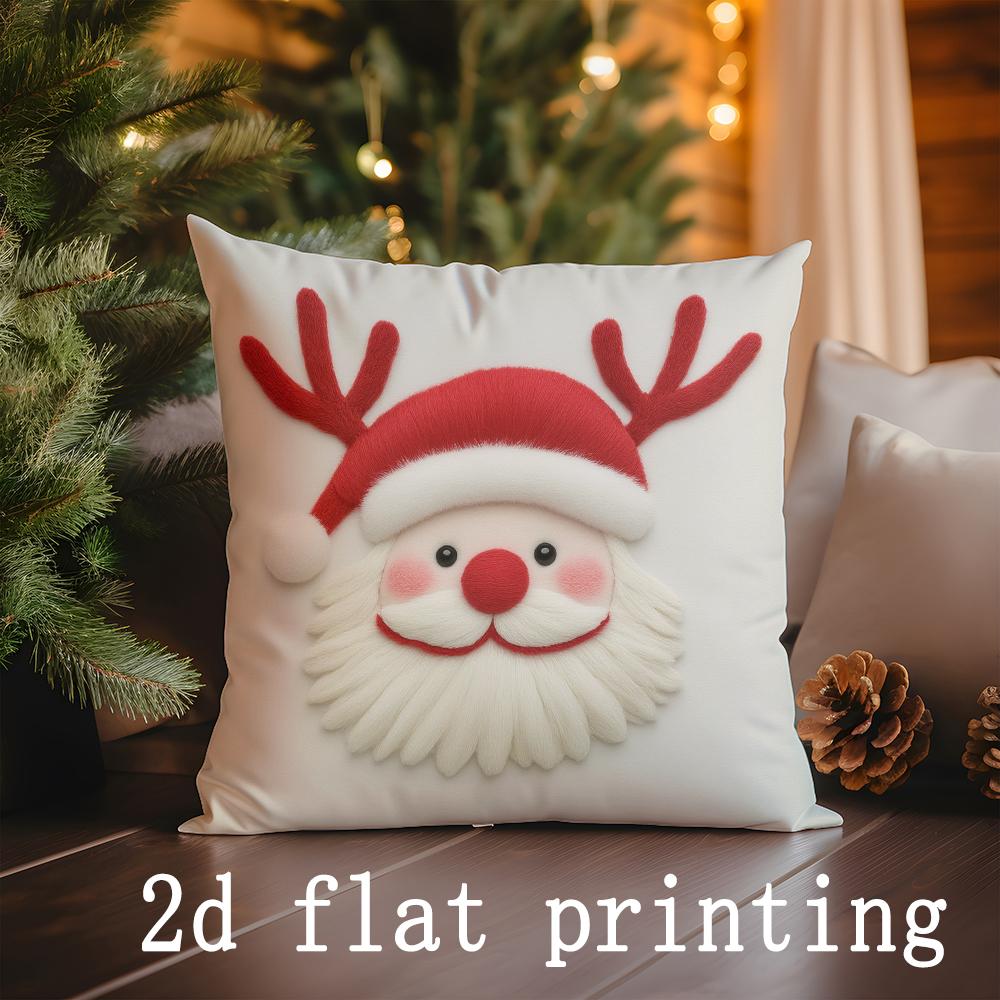 Home Decor Christmas Santa & Reindeer Patterned Cushion Covers Pattern Cushion Cover Suitable for Sofa Bedroom Car Pillow Cover
