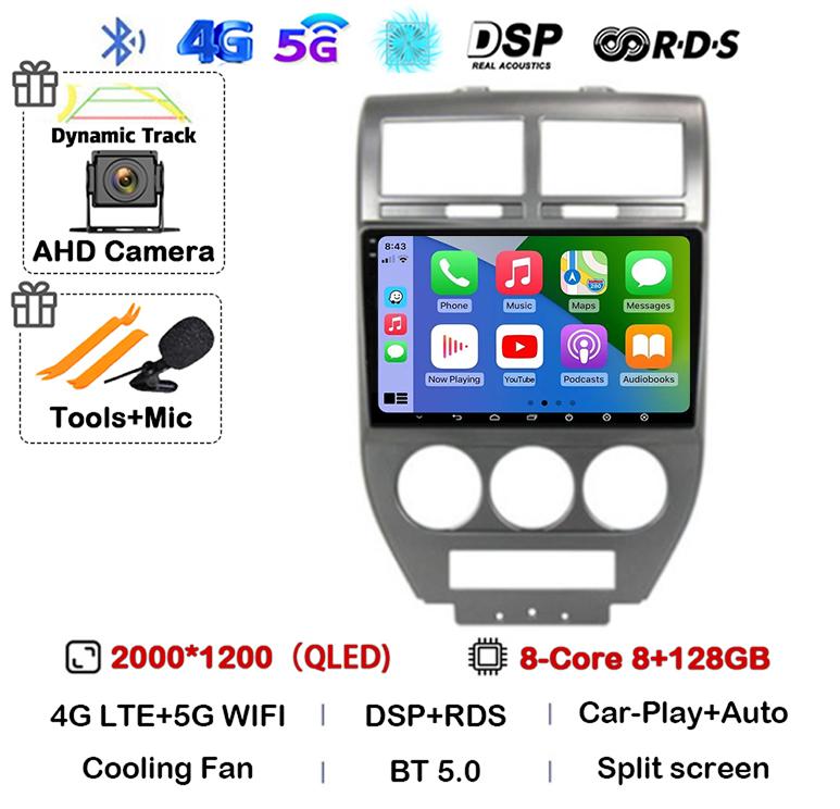 Android 14 Auto 4G+WIFI For Dodge Caliber Jeep Compass 1 MK Patriot 2006 - 2010 Car Radio Multimedia Video Player GPS 360 Camera