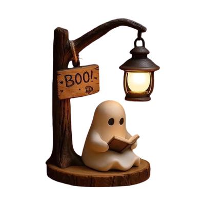 Cute Ghost Reading Lantern Desktop Ornament Suitable For Halloween Home Decoration Halloween Ghost Night Light Ornaments