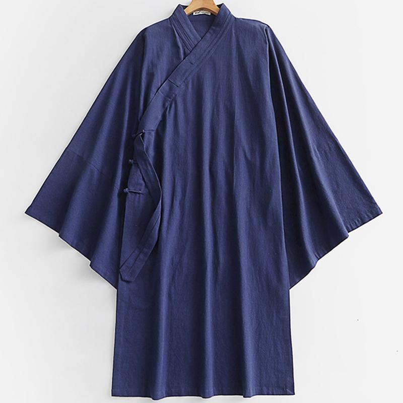 Oversize Men Linen Cardigan Japanese Style Long Bathrobe Yukata Haori Harajuku Samurai Costume Streetwear