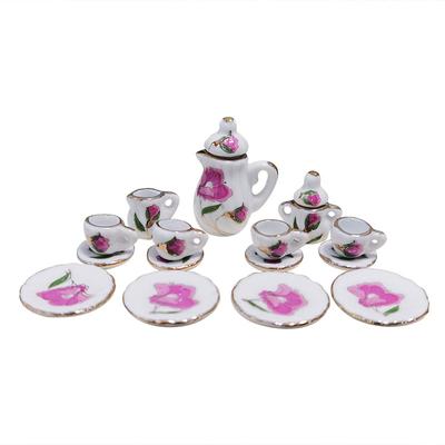 Dollhouse China Mini Ceramic Tea Set  Food Play Room Dollhouse Home Toys
