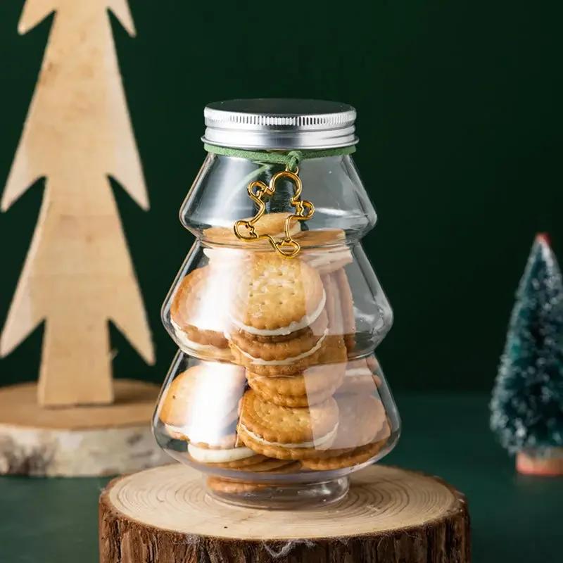 500ml Christmas Candy Biscuits Bottle Snowman&Tree Shape Drink Bottles Juice Milk Tea Jar Food Storage Container Party Favors