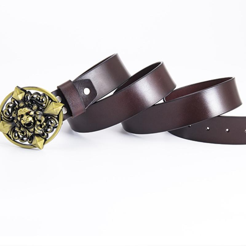 Men's Belt Lion Head Personality Fashion Casual Trend Belt Pure Cowhide Belt