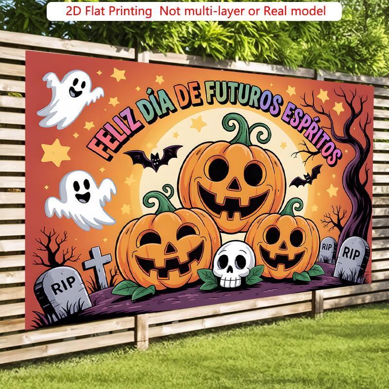 Party Backdrop Halloween Flat Scary Pumpkin Ghost Graveyard Photo Background Decor Outdoor Party Decor