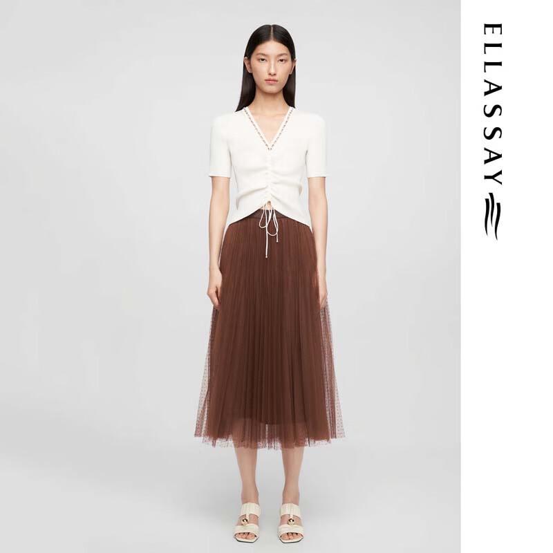 ELLASSAY Women's Elegant Drawstring V-Neck Knit Top