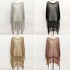 Knitted Shawl Jacket Gold Silver Wire Mesh Poncho Simple Design Cover Up  Vacation