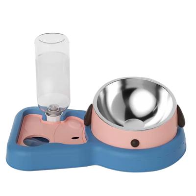 Haustier Wasser Futter Napf Set Umkippen verhindern Doppelhunde Katzennäpfe mit automatischer Wasserspenderflasche für