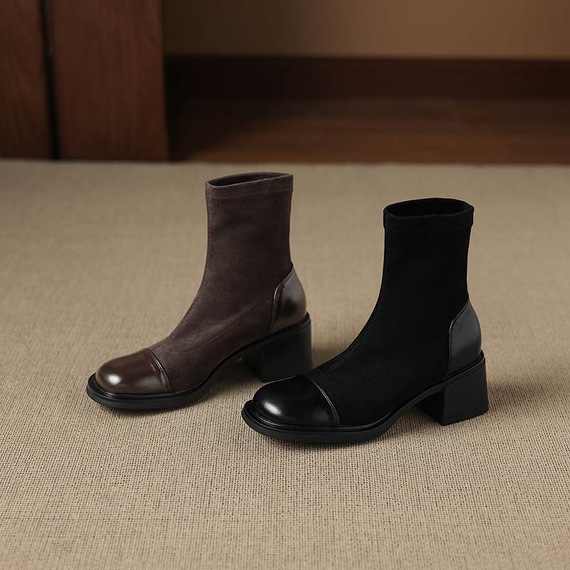 Krazing Pot Microfiber Winter Round Toe Modern Platform Size 33 Boots Size 43 Women Fashion Flock Stretch Ankle Boots