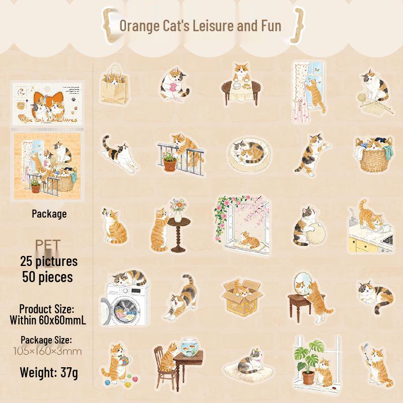 Cat Adventure Series: Cute Ketchup Girl PET Sticker Pack - 4 Styles for Journal Decor