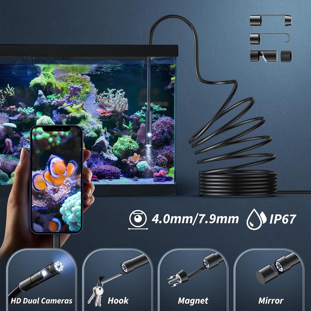 Endoscope Camera 1920P HD Borescope Tools with 8 Adjustable LED Lights Endoscope with 16.4ft Semi-Rigid Snake Camera