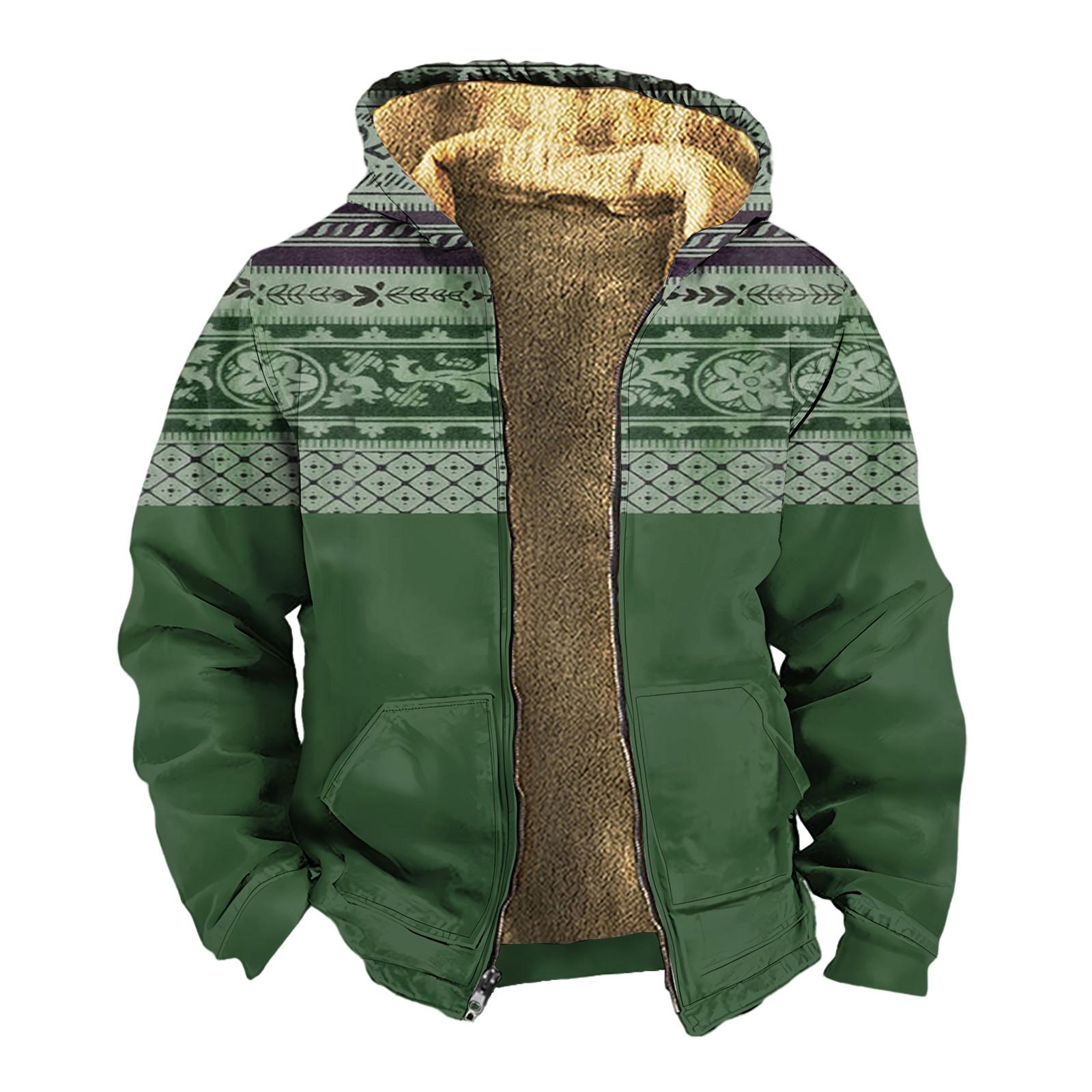 Мужская зимняя флисовая толстовка с капюшоном на молнии с накладным карманом — фото 5