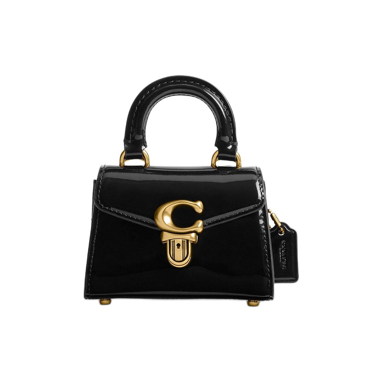 Coach Women's Black Sammy 12 Metallic Logo Top Handle Patent Leather Mini Shoulder Crossbody Bag Handbags Cp400-B4bk