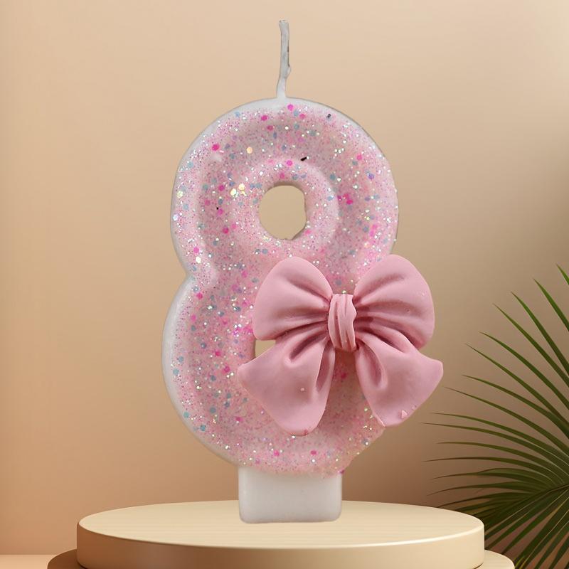 Cute Pink Bow 3D Number Cake Candles for Birthday Party Decorations Birthday Decoration Cake Decorating Tools gender reveal NONE