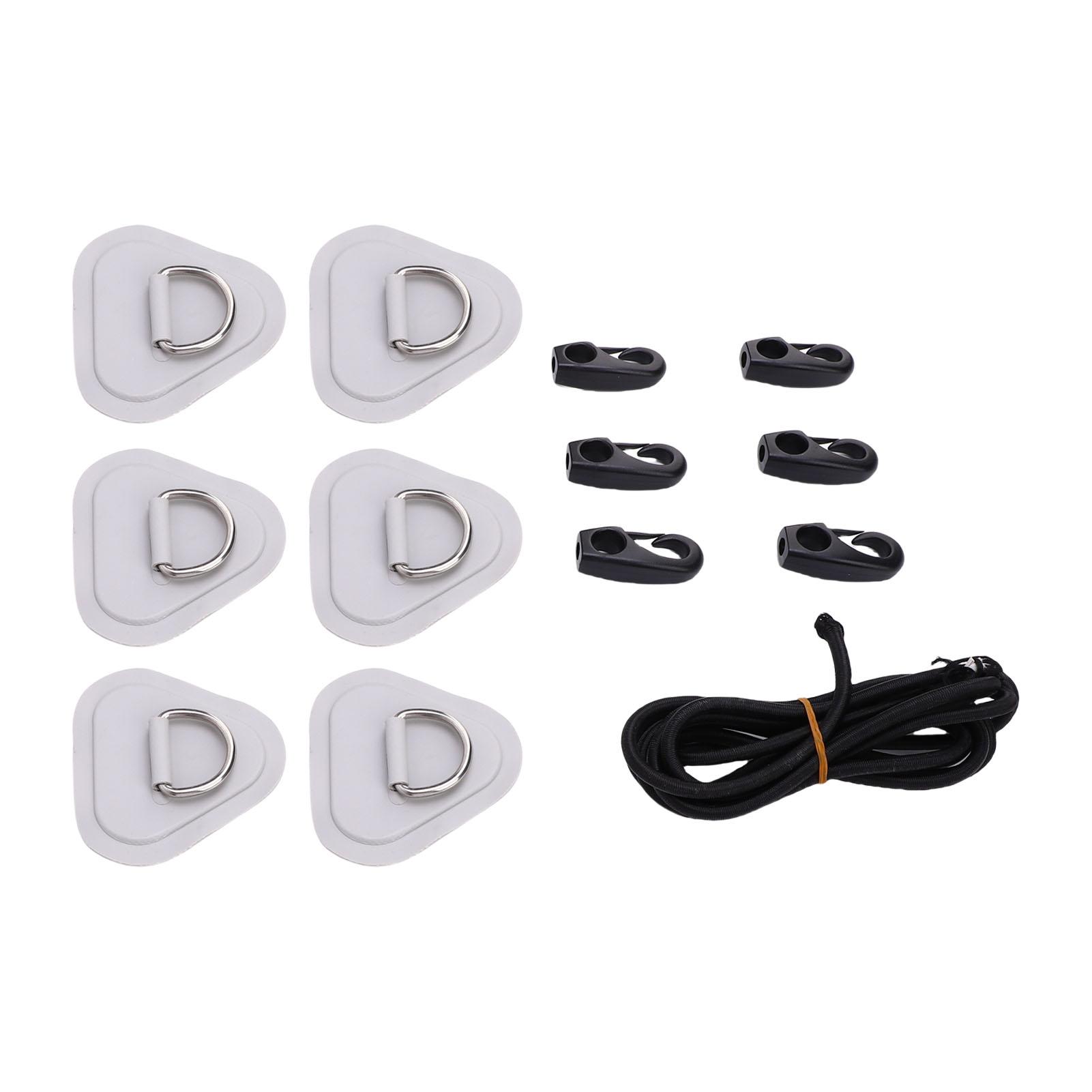 

Stainless Steel D Ring Patch Kit Triangular with Elastic Cord Hooks D Ring PVC Patch for Inflatable Boat Raft Dinghy серый