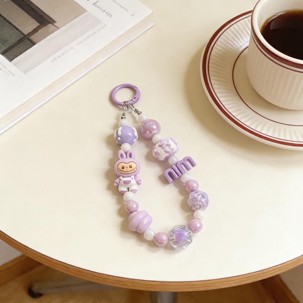 Креативный мультяшный плюшевый брелок-подвеска с бусинами для телефона, брелок-подвеска, кукла-шарм для рюкзака или в подарок фиолетовый