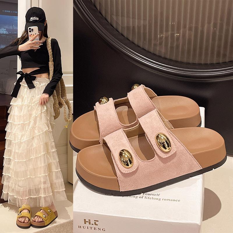 Retro Cool Slippers Women's Summer New Casual Thick-soled One-word Drag Women's Sandals Holiday Wind Beach Shoes