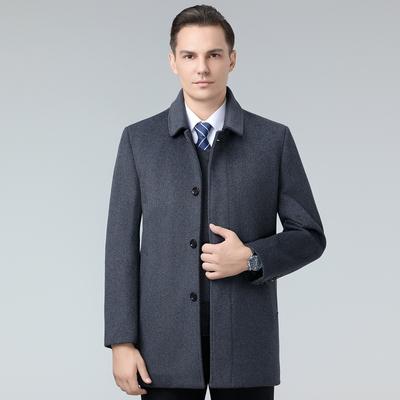 Neuer Herbst- und Winterstil Plus Samt Warm Mittellang Herren Wollwollmantel Einfache Reversjacke