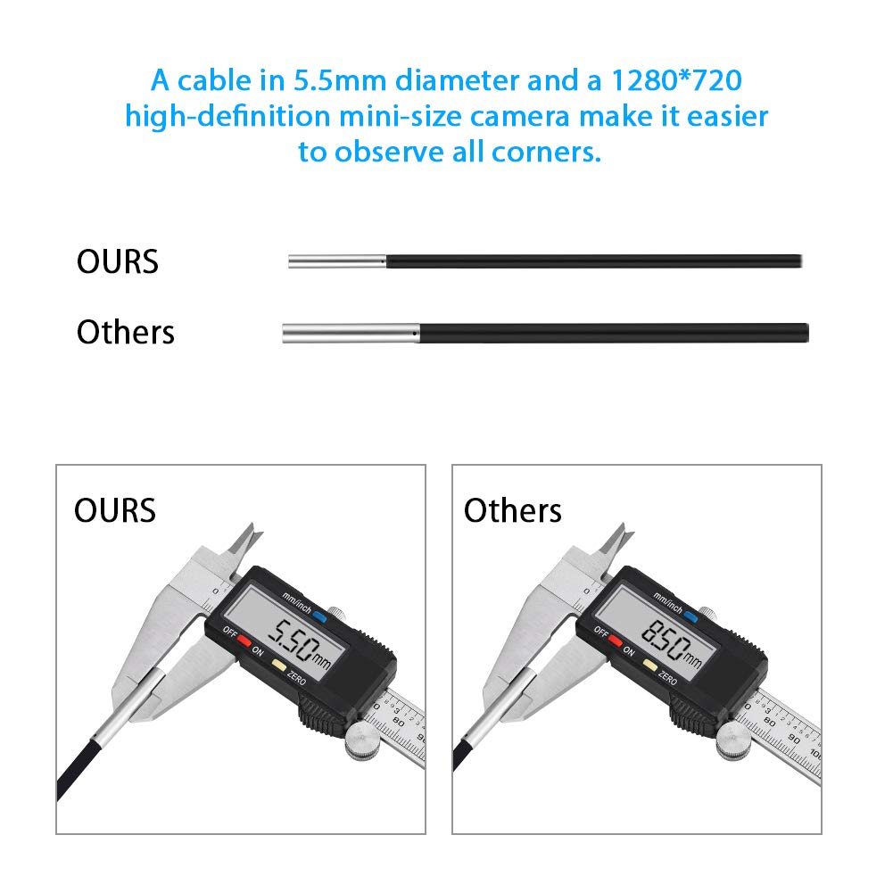 Akozon Waterproof Night Vision Endoscope 20m 720P IP67 Waterproof USB Connection Universal Mobile Phone PC Computer Smartphone LED Light 5.5mm 60°