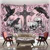 VIKAMA 2026 New Gothic Dark Tapestry  Pink and Black Contrasting Raven and Skull Wall Art  Bedroom Headboard Home Decor Art