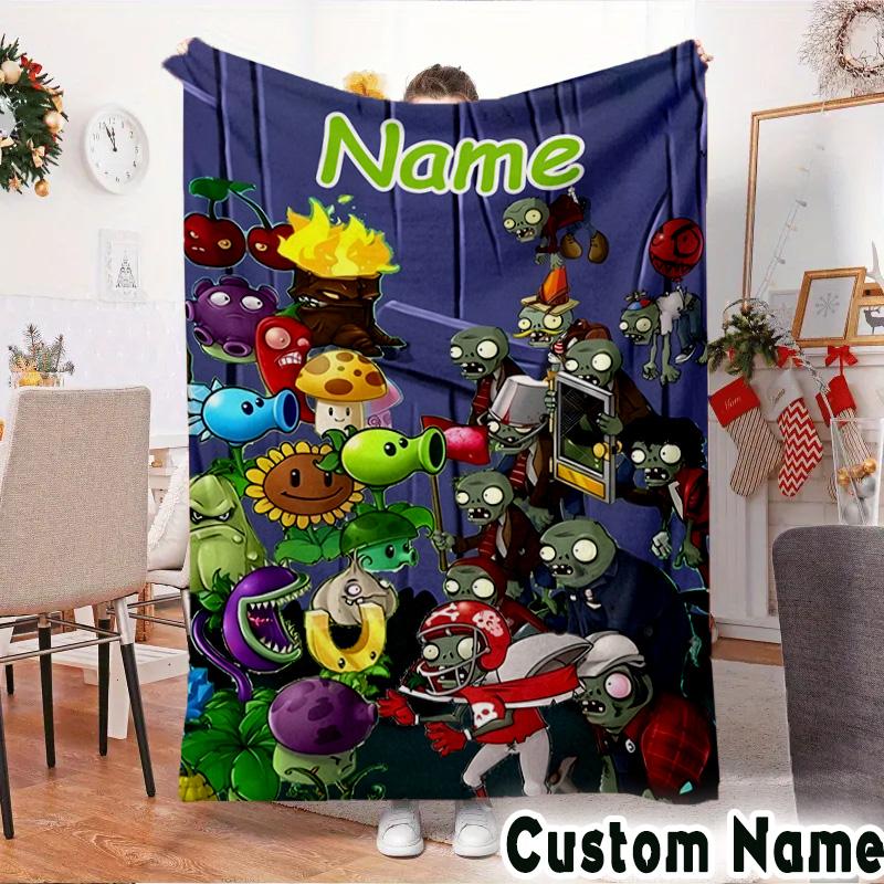 Custom Name Zombies Battle Throws Blanket Flannel Blankets for Couch Bed Gifts for Men Women Picnic blanket Christmas fan gifts