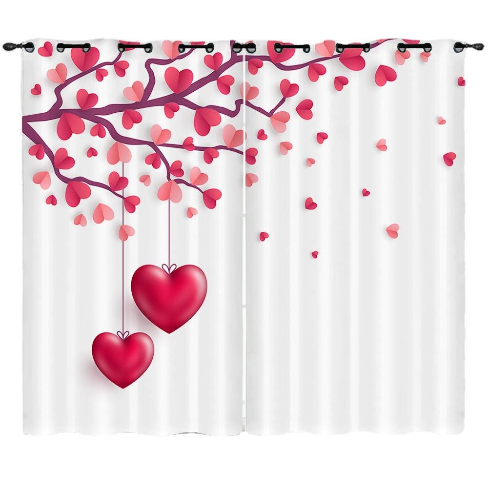 Valentine'S Day Girl Heart Pink Love Rose Digital Printing Curtain Blackout Punching