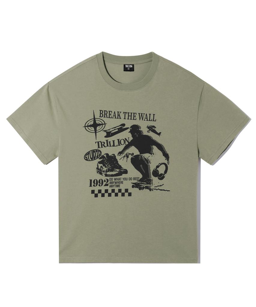 TRILLION Skateboard Pigment Graphic Short Sleeve T-Shirt (Light Khaki)