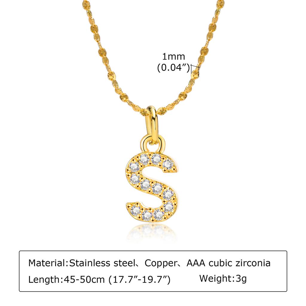A-Z Initial 26 Letters AAA Cubic Zirconia Pendants Necklace For Women, Stainless Steel Dainty Charm Necklaces Fashion Jewelry