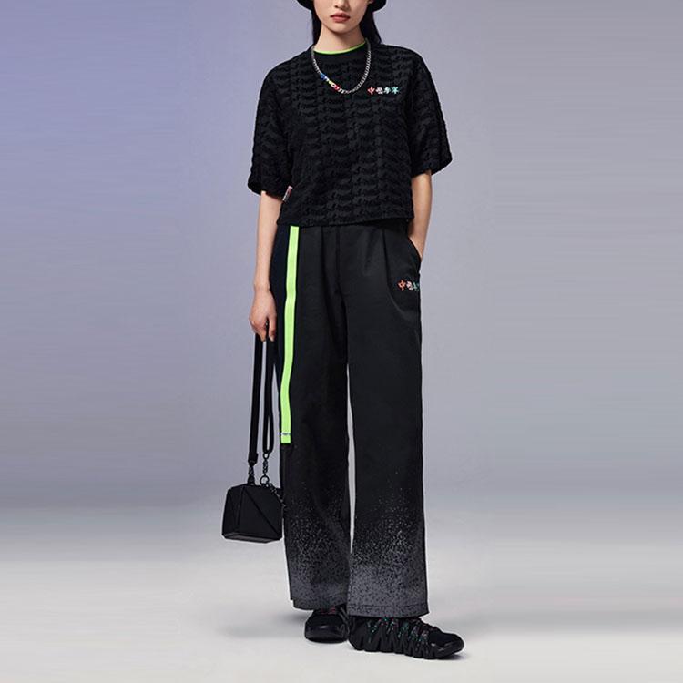 Li-Ning Embroidered Letter Loose Casual Sports Pants Women Bottoms Black AKXS096-4