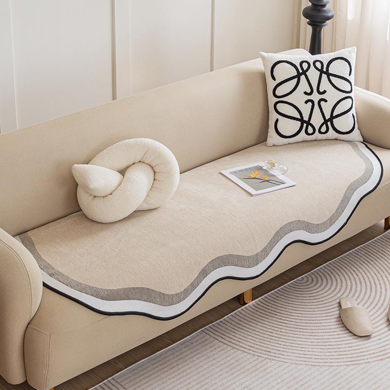 1pc Wave Edge Sofa Cushion, Four Seasons Universal High Grade Chenille Sofa Cover, Non Slip Sofa Cover, Sofa Fabric, Sofa Napkin