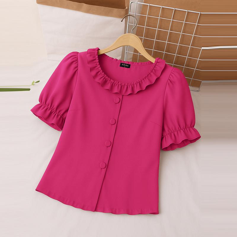 

VONDA Летние женские блузки с короткими рукавами-буфами однотонные повседневные короткие топы XL темно-розовый