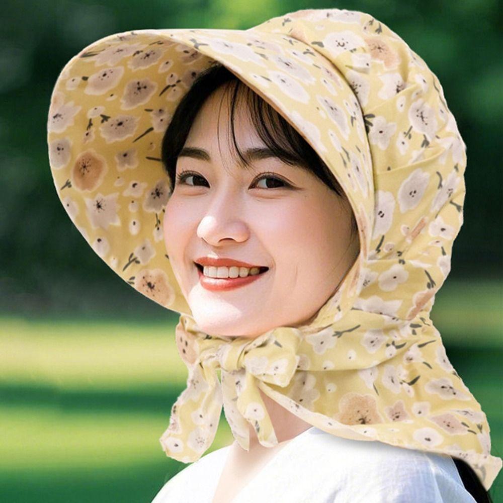 Floral Print Summer Protective Cover Anti-UV Big Brim Sunhat Women's Beach Hat  Hiking
