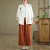 Leinen Stickerei Hemd Damen Locker Mittellang Ärmel Vintage Bohemian Freizeit Bluse