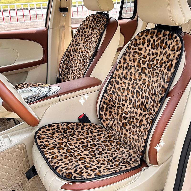 Leopard Print Car Seat Cushion Soft Plush Leopard Cover Winter Fluffy Warm Seat Supports Lumbar Support Pillow Car Seat Pillow