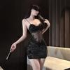Sexy light and thin perspective splicing lace suspender skirt women's pure desire erotic underwear flocking suspender nightdress qq