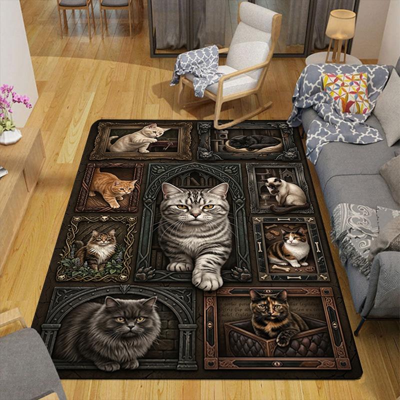 Feline Portraits Gallery Pattern Rug Floor Mat for Living Room or Bedroom Soft and Comfortable Carpet a Gift for Birthday and Holiday.