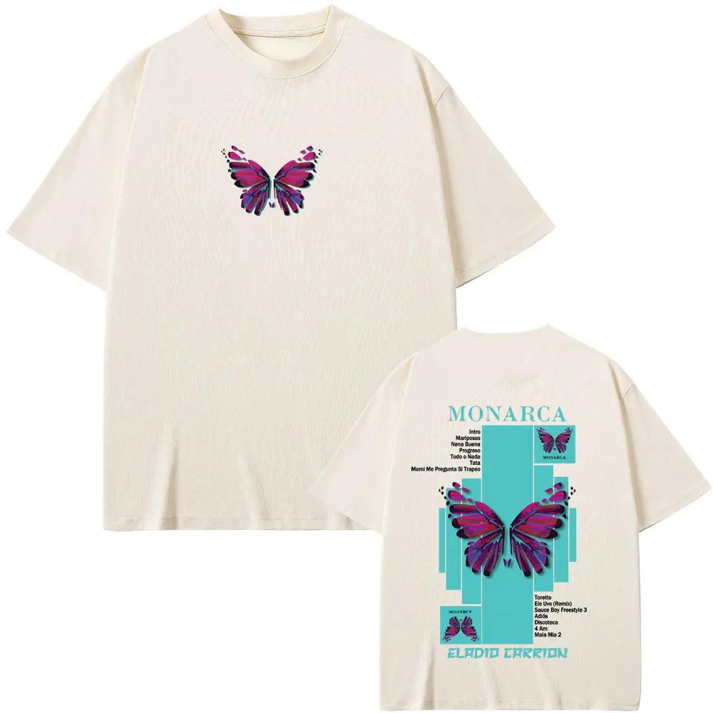 Rapper Eladio Carrion Monarca Merch Tshirt Men Women Clothing Fashion Hip Hop Oversized T Shirts Mens Casual Vintage Tshirts