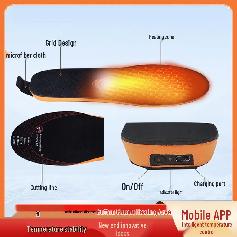 De'ou Te Electric Heated Insoles with APP-Controlled Temperature & USB Charging for Winter Warmth