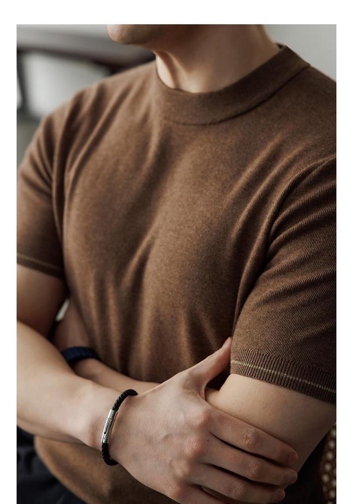 Men's Wool Mulberry Silk Knit Short Sleeve T-shirt - 2026 Spring Fashion