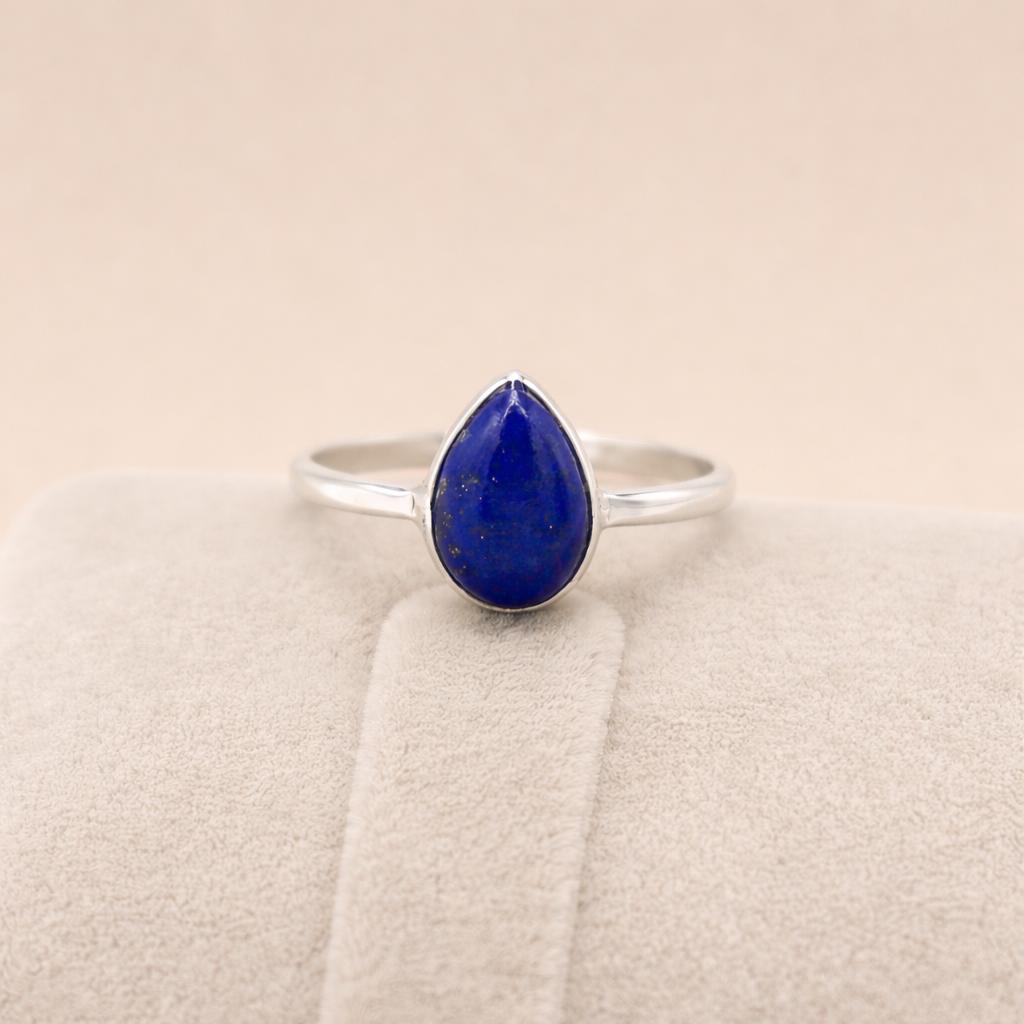 

Lapis Lazuli Ring Sterling Silver, Pear Shape Blue Stone Ring, Bezel Set Cabochon Ring, Handmade Boho Minimalist Jewelry 4 синий